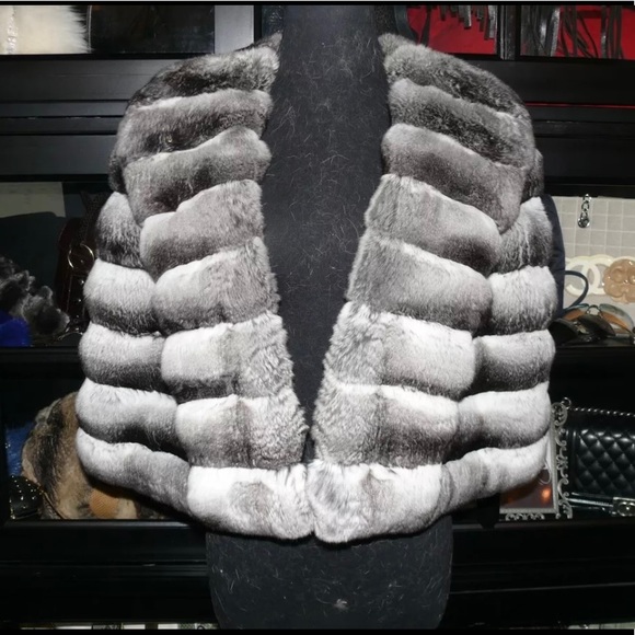 Mary McFadden Jackets & Blazers - SOLD Mary McFadden Couture Chinchilla Fur Stole Wrap Cape Coat